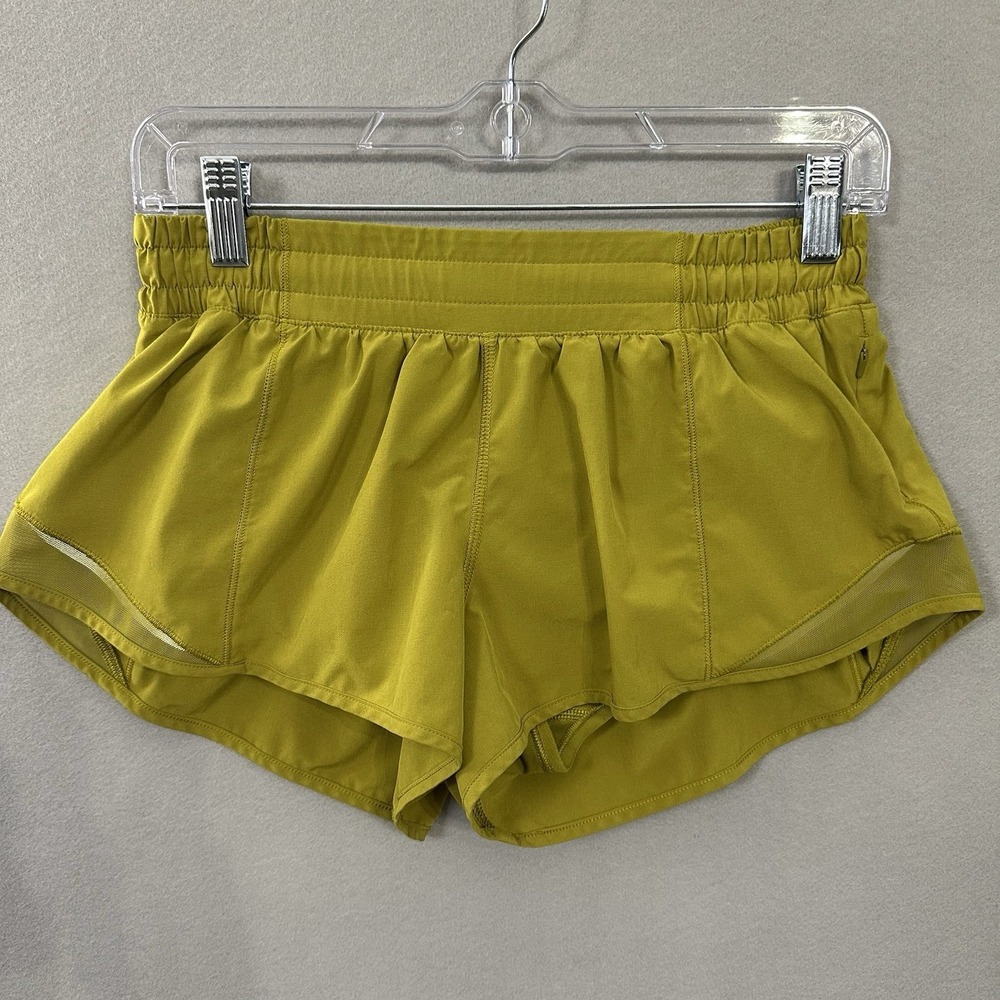 Lululemon Hotty Hot Shorts Golden Lime Green Mustard Yoga Running Women's Size 8